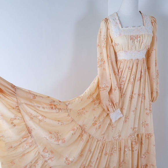 Gunne Sax by Jessica McClintock maxi dress layered tiered long sleeve bishop - Picture 6 of 16